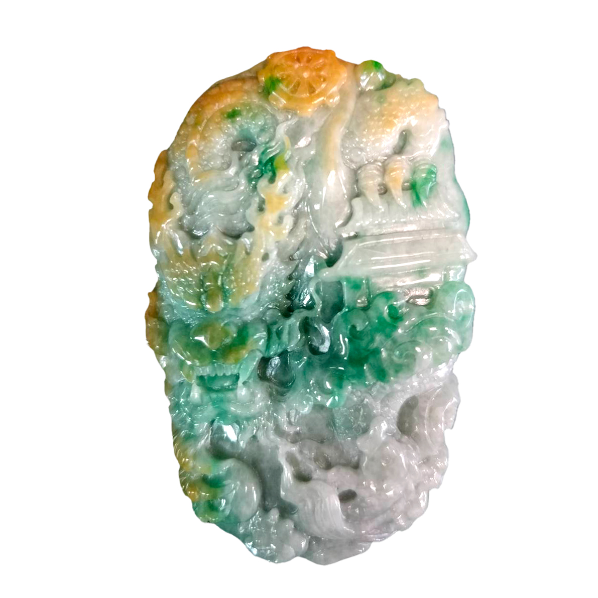 老坑翡翠三彩玉(A貨)龍行天下大師雕刻